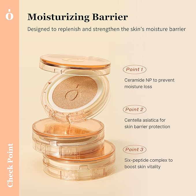 Skin Barrier Glow Cover Cushion, All-day Coverage, Glow Finish, Lightweight, Skincare-Like Texture, Non-cakey Makeup, Korean Cushion Foundation (#34W Sunset, 0.15 oz)