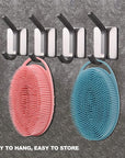 2 Pack Silicone Body Scrubber, Loofah Double-Sided Body Brush,Shower Scrubber and Scalp Massager Shampoo Brush for Sensitive Kids Women Men All Kinds of Skin (Pink & Blue)
