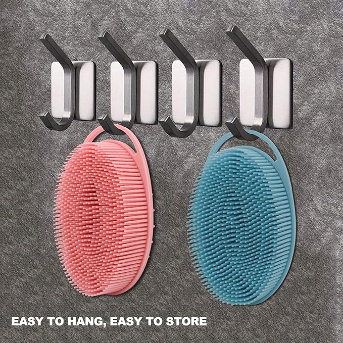 2 Pack Silicone Body Scrubber, Loofah Double-Sided Body Brush,Shower Scrubber and Scalp Massager Shampoo Brush for Sensitive Kids Women Men All Kinds of Skin (Pink & Blue)