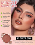 Multi Glow Balm,Miracle Glow Balm Tinted Face Creamy Blush for Cheeks Lip Eye,Hydrating Lightweight & Blendable Color,Shimmer Blusher Facial Makeup,Mother's Day Gift for Women Girl -03 Sheer Pink