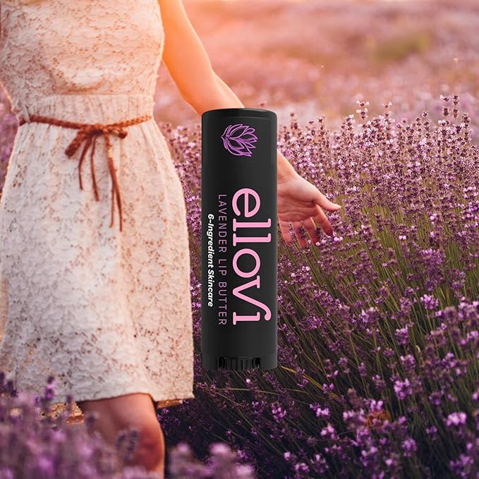 Ellovi Natural Lip Butter Lip Balm - Lavender - Pure Enough to Eat - Made With Just 6 Vegan Ingredients - 100% Natural & Organic Moisturizing Lip Care for All Day Hydration (Single)