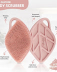 Sndyi Silicone Body Scrubber, Gentle Exfoliating Body Scrubber for Sensitive Skin, Leaf Shaped Shower Scrubber for Body with Lathering Bristles, Silicone Loofah Body Brush for Showering, Pink