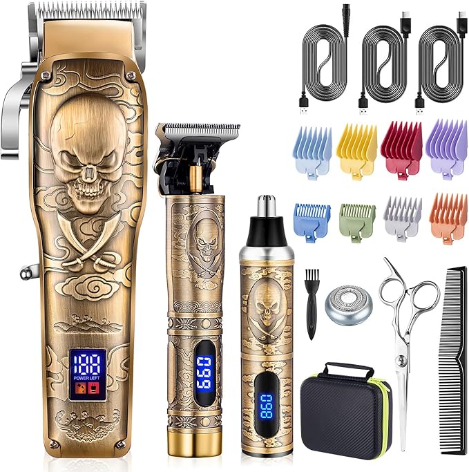 Roziapro Hair Clipper for Men Zero Gapped Nose Hair Trimmer Set Professional Barber Clippers for Haircut Cordless Beard Trimmer, Rechargeable Clippers Set for Hair Cutting (Gold)