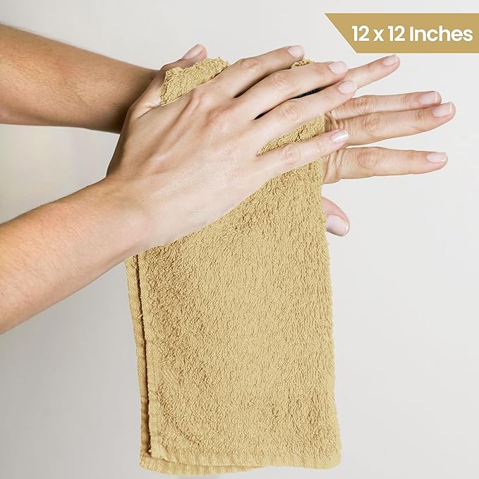 Utopia Towels 24 Pack Cotton Washcloths Set, 100% Ring Spun Cotton, Premium Quality Flannel Face Cloths, Highly Absorbent and Soft Feel Fingertip Towels, Beige