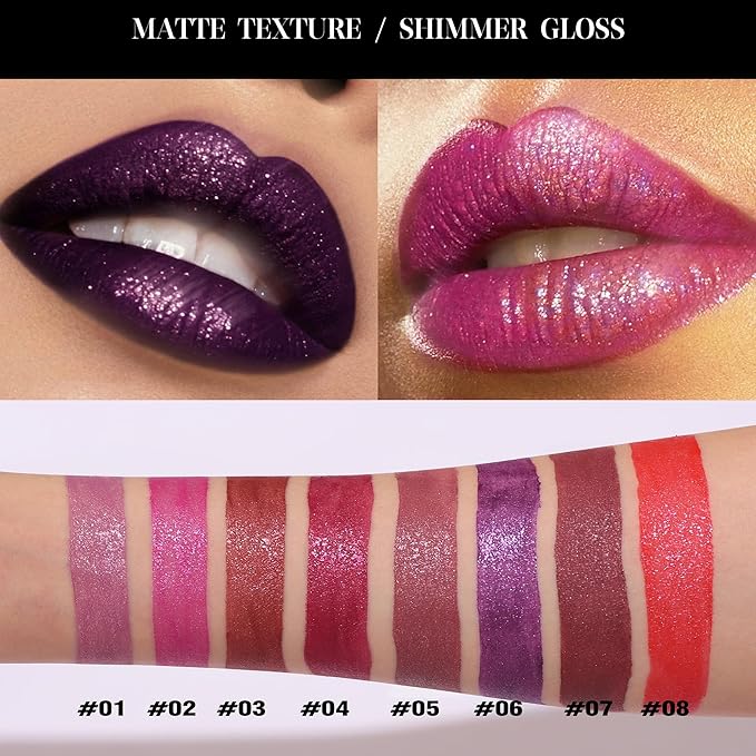 Shimmer Gloss Lipstick, Slicks Lip Gloss Diamond Shiny Pink Dark Red Purple Glitter Sparkly Glossy Shimmer Waterproof Girls Lip Glaze for Women, Long lasting High Pigmented Lips Makeup(#04)