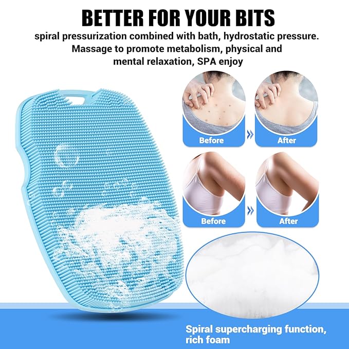 Zinc Infused Silicone Body Scrubber for Shower,Food-Grade Handheld Cleansing Skin Brush, Gentle Exfoliating and Lather Well - Azure