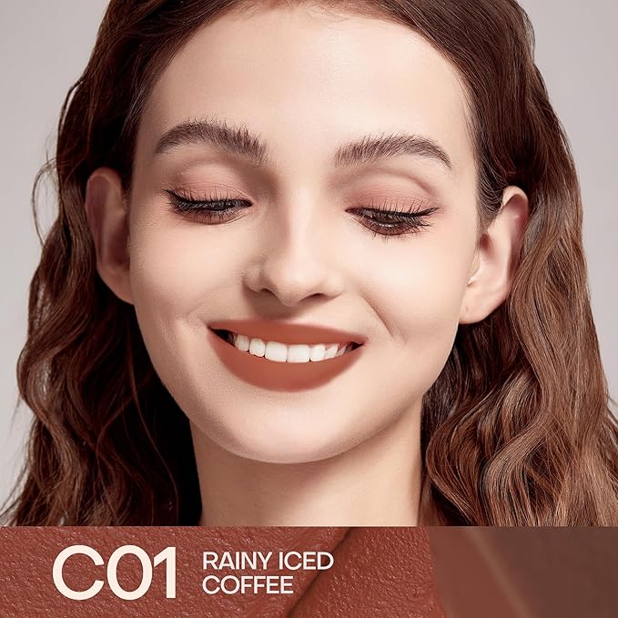 Mistine Lipstick Thai Latte Sheer Creamy Rouge Velevt Matte Finish Lipstick for Women Non-sticky C01 Rainy Iced Coffee 3.5g, 1 Count