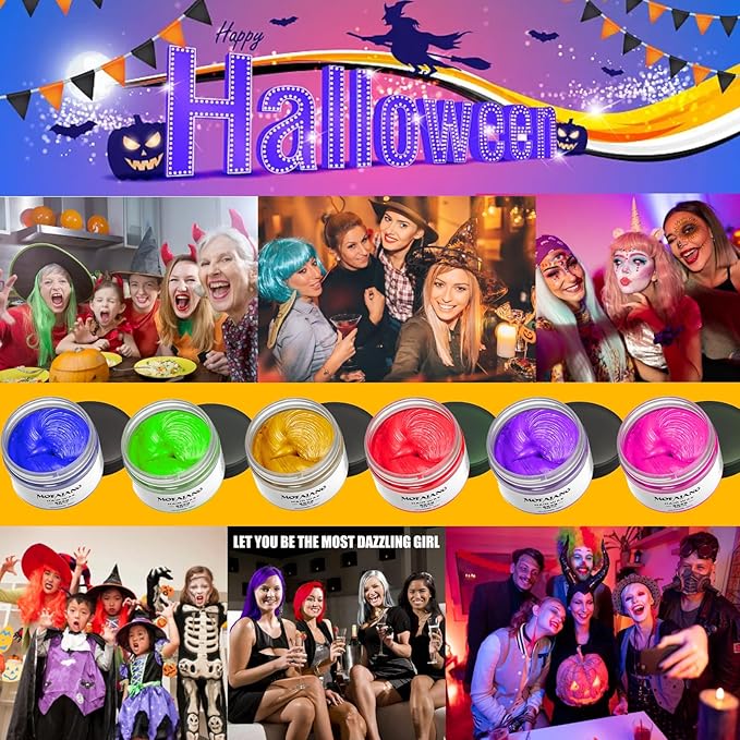 Temporary Hair Color Chalk For Kids, Hair Wax Color For 4 5 6 7 8 9 Year Old Girl Gifts, Birthday,Party, Cosplay DIY, Children's Day, Halloween, Christmas (6, Red Pink Gold Blue Green Purple)