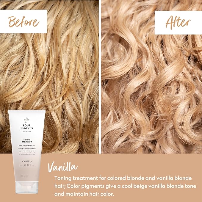 Four Reasons Color Mask - Vanilla Blonde - (27 Colors) Color Depositing Conditioner, Toning Treatment, Tone & Enhance Color-Treated Hair - Semi Permanent Hair Dye, Vegan and Cruelty-Free, 6.76 fl oz