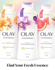 Olay Body Wash for Women, Fresh Radiance, Refreshing & Renewing, Made with Plant Based Cleansers, B3 Botanical Complex, For All Skin Types, Orchid & Black Currant Scent, 22 fl oz (Pack of 4)