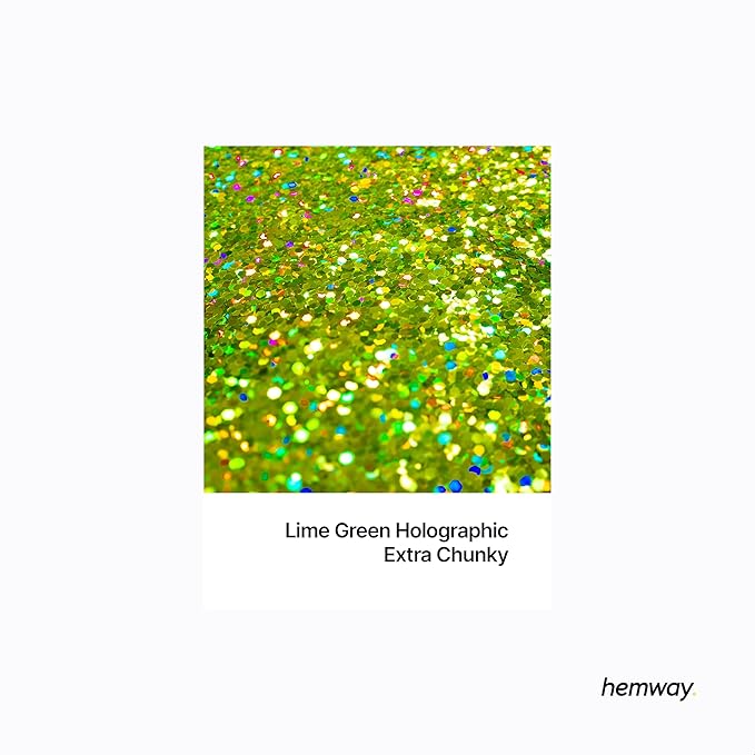 Hemway Eco Friendly Biodegradable Glitter 100g / 3.5oz Bio Cosmetic Safe Sparkle Vegan for Face, Eyeshadow, Body, Hair, Nail and Festival - Extra Chunky (1/24" 0.040" 1mm) - Lime Green Holographic