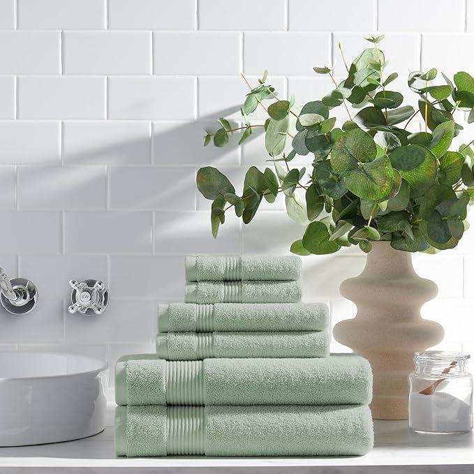 Arkwright Bath Towels Set of 4 - (Bulk Case of 24) Super Soft 100% Cotton, 600 GSM Quick Dry & Absorbent, Luxury Bathroom Essentials for Hotels, Spa, Hosts, and Vacation Rentals, Eucalyptus Green