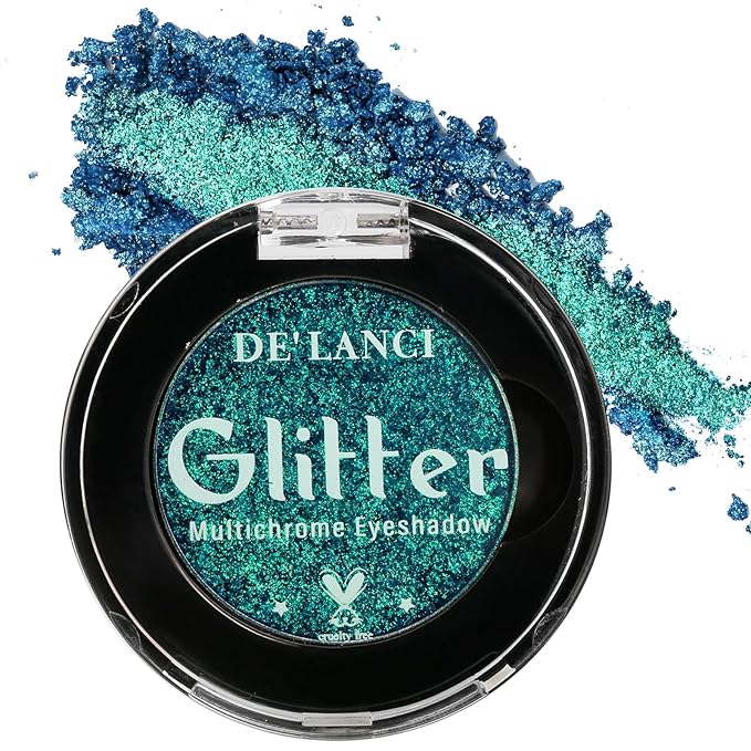 DE'LANCI Duo Chrome Green Eyeshadow Single, Multichrome Green Glitter Eye Shadow Intense Pigmented, Metallic Emerald Shimmer Blue Peacock Teal Eyeshadow for Festival Everyday Eyes Makeup, Long-Lasting