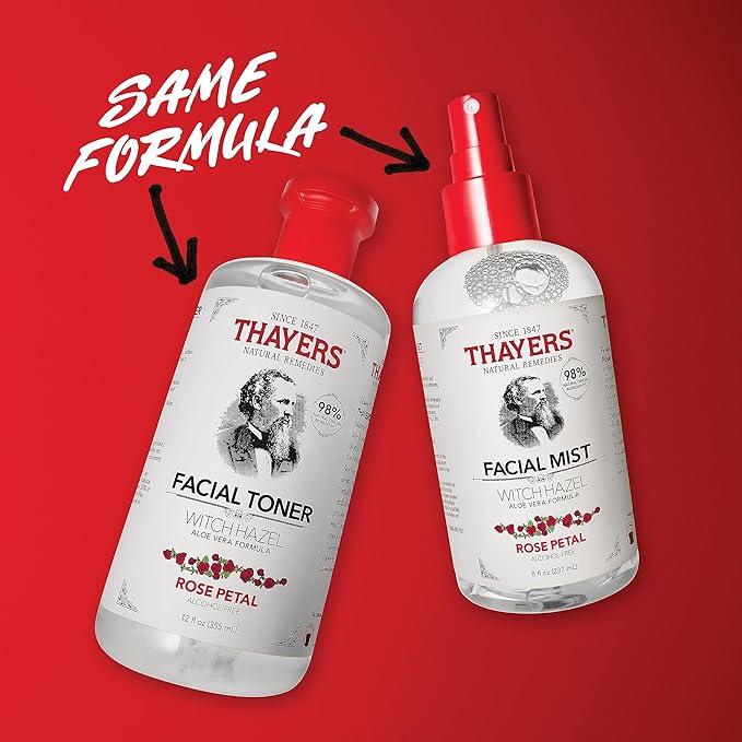 Thayers Alcohol-Free Witch Hazel Facial Mist Toner with Aloe Vera, Rose Petal, Soothing and Hydrating, For All Skin Types, 8 oz