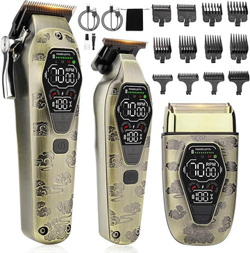 Hair Clippers for Men Professiona,3 in 1 T-Blade Barber Clippers and Trimmers Set for Barber kit, Mens Cordless Hair Clippers, Beard Trimmer for Men