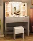 Haewon White Makeup Vanity Desk with Mirror and Lights, Small Vanity Table Set with Power Outlets, Storage Drawers and Chair, Dressing Table with 10 LED Bulbs and 3 Color Lighting Modes for Bedroom