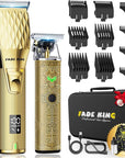 FADEKING® Professional Hair Clippers for Men - Cordless Hair Clippers, LCD Display Barber Clippers for Hair Cutting & Mens Grooming with Travel Case (Gold+Bronze)