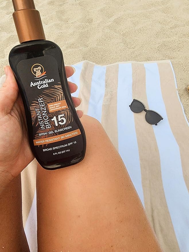 Australian Gold Spray Gel Sunscreen with Instant Bronzer SPF 15, 8 Ounce | Moisturize & Hydrate Skin | Broad Spectrum | Water Resistant | Non-Greasy SPF 15 8 Fl Oz (Pack of 1)