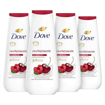 Dove Body Wash Revitalizante Cherry & Chia Milk 4 Count for Renewed, Healthy-Looking Skin Gentle Skin Cleanser with 24hr Renewing MicroMoisture 20 oz