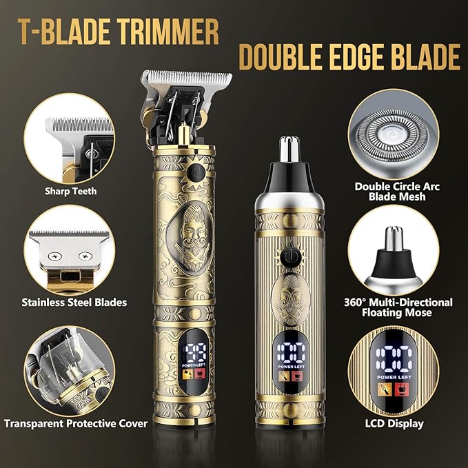 Nose Hair Beard Trimmer for Men, Cordless Professional Hair Clippers and Trimmers Set, Men's Shavers Foil Electric Razors Haircut Grooming Kit, Rechargeable Barber Clippers Set with LCD Display