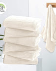 Cosy Family 6 Pack Ultra Soft Microfiber Absorbent Hand Towel, Silk Hemming Towels for Bathroom - Quick Drying - Perfect for Bath, Fitness, Gym, Shower, Hotel, and Spa - 16x28 Inch, Cream