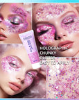 DAGEDA Body Glitter Gel, Face Glitters Body Gel Sequins Shimmer Liquid Eyeshadow, Chunky Glitter for Face Hair Nails, Holographic Cosmetic Laser Powder Festival Makeup 50ml(Pink)