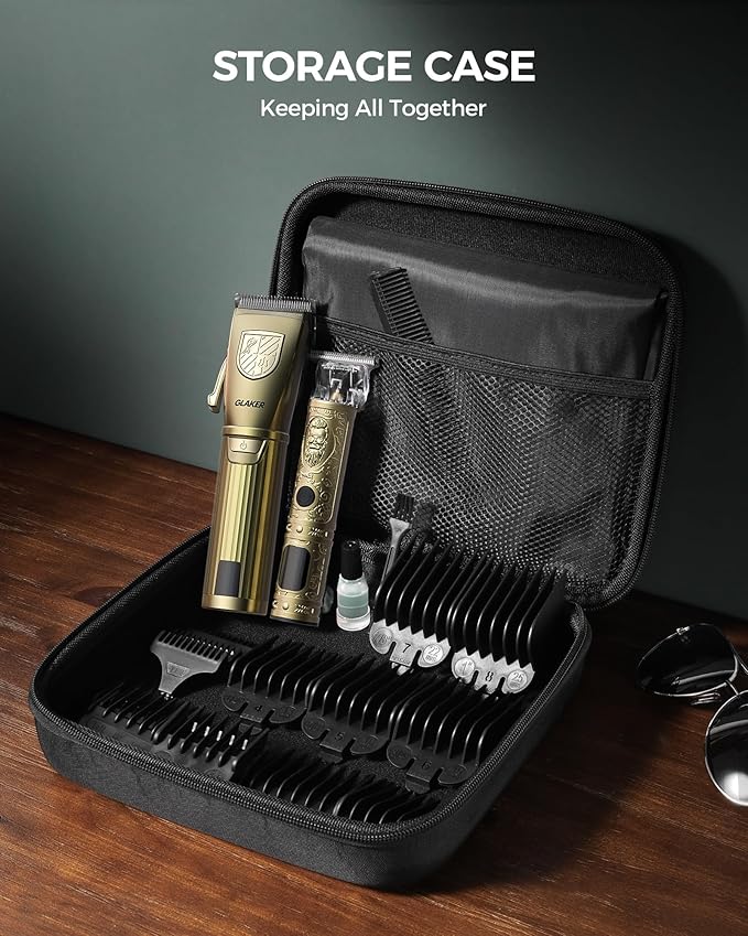 GLAKER Hair Clippers for Men,Professional Mens Hair Clippers Cordless Clippers for Hair Cutting, Hair Clippers and Hair Trimmer Kit Zero Gap Trimmer with LED Display 15 Guide Combs