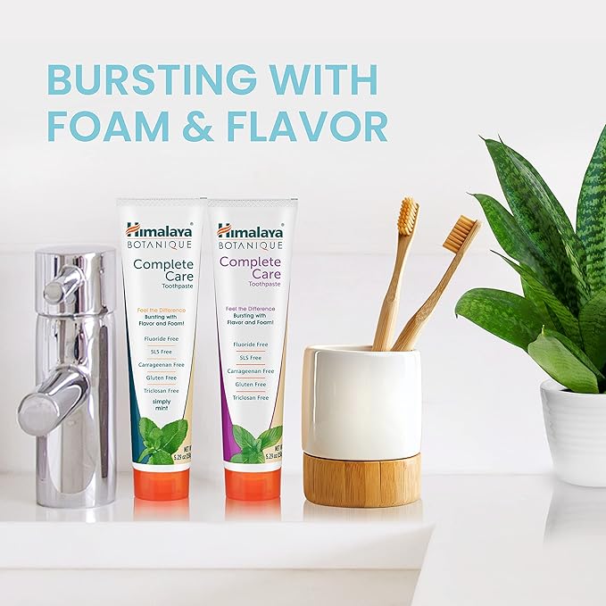Himalaya Botanique Complete Care Toothpaste, Mint and Spearmint - Fluoride Free Toothpaste for Clean Teeth & Fresh Breath - Vegan, Gluten Free, No Artificial Flavors, 5.29 oz (Pack of 2)