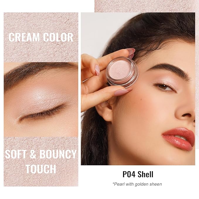 Oulac Light Pearl Cream Eyeshadow also for Highlighter Shimmer Eye Shadow Waterproof&Long Lasting with Moisturizing Formula Blendable Shimmer Eye Make-up,Vegan & Cruelty-Free,6g P04
