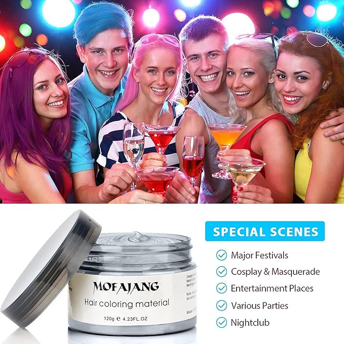 Temporary Hair Color Wax,Hair Spray Color, Hair Wax Color 4.23 oz, Easy Washout Temporary Hair Dye for Halloween,Cosplay, Party (Gray, 4.23)