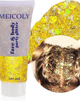 MEICOLY Gold Body Glitter,Yellow Face Glitter,Music Festival Outfits for Women,Hair Glitter Kids Halloween Makeup,Sparkle Face Body Glitter for Country Singer Concert,Mardi Gras Accessories