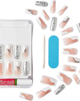 KISS Premium Classy Fake Nails - Stay Modish, Long & Square, Super Glam, Jewel Accents, Waterproof, Smudge Proof, No Dry Time, Durable, Takes Minutes, Quick & Easy | 30 Count