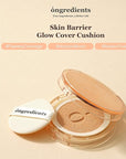Skin Barrier Glow Cover Cushion, All-day Coverage, Glow Finish, Lightweight, Skincare-Like Texture, Non-cakey Makeup, Korean Cushion Foundation (#15C Dew at Dawn, 0.49 oz)