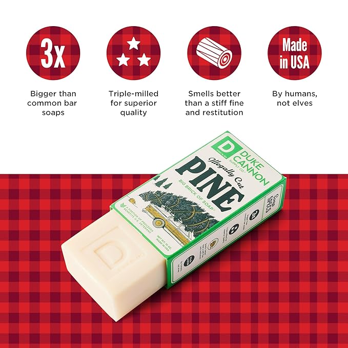 Duke Cannon Supply Co. Big Brick of Soap Bar for Men Holiday Edition - Illegally Cut Pine (Fresh Split Pine Scent), 10 oz. (6 Pack)