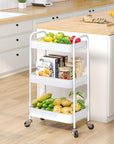 TOOLF 3-Tier Metal Rolling Cart with Wheels, Storage Utility Organizer Cart for Kitchen, Bathroom, Office, Baby Essentials & Makeup - Lockable Casters, Easy Assembly, Large Capacity, White