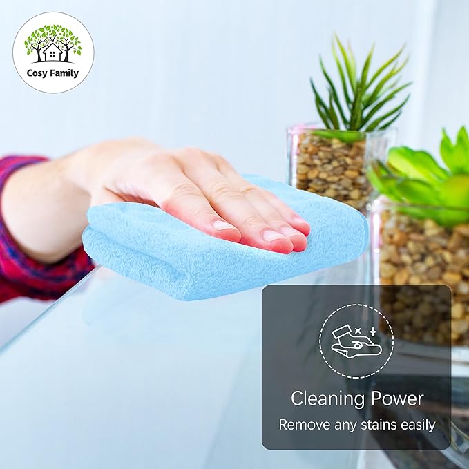 Cosy Family 24 Pack Soft Washcloths Set - 12 x 12 inches, Quick Drying - Highly Absorbent Coral Velvet Fingertip Towel Bathroom Wash Clothes for Bath, Spa, Facial, Kitchen - Aquamarine