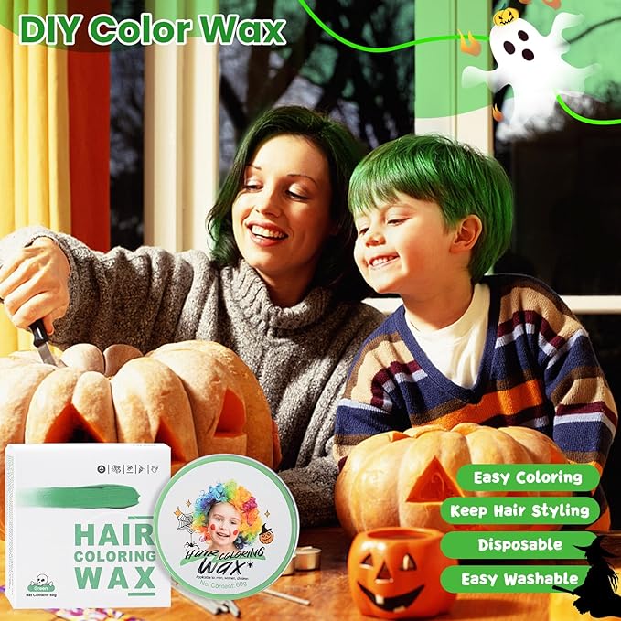 Temporary Green Hair Color Wax for Kids, Women Men Colored Hair Styling Mud, Washable Style Dye for Girls Boys Teens, DIY Instant Hair Coloring Gel Cream for Cosplay Halloween Children's Day