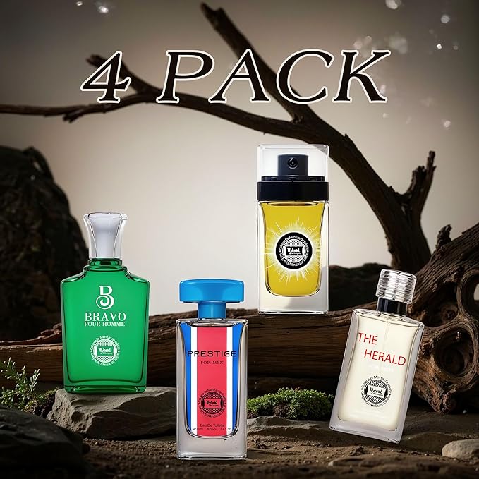 Hybrid & Company Mens 4 Pcs L'Homme Intense France Prestige Bravo Pour Homme Eau De Perfum Vaporisateur Natural Spray