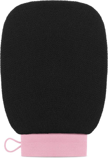 Valitic Exfoliating Glove Body Scrubber - Exfoliating Mitt Dead Skin Remover, Shower Face and Body Exfoliator - Korean Style Skin Scrubber Washcloth - Spray and Self Tan Remover, 1 Black with Pink