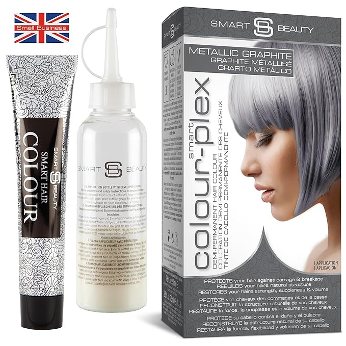 Metallic Graphite Gray Hair Dye Demi-Permanent, Grey Toner for Bleached Hair, Anti-Breakage Plex Hair Care, Vegan & Cruelty-Free, 100% Gray Coverage, Silver Hair Color by Smart Beauty