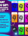 Blue Squid UV Body Paint - Glow in the Dark Body Paint, Neon Face Paint for Glow Party Accessories - Safe, Non-Toxic Black Light Glow Makeup for Adults & Kids, Multicolor 8 x Pots with Mini UV Light
