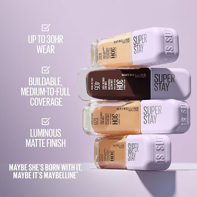 Maybelline Super Stay Lumi-Matte Foundation, Lightweight and Buildable Full Coverage Foundation Makeup For Up To 30HR Wear, 120, 1 Count