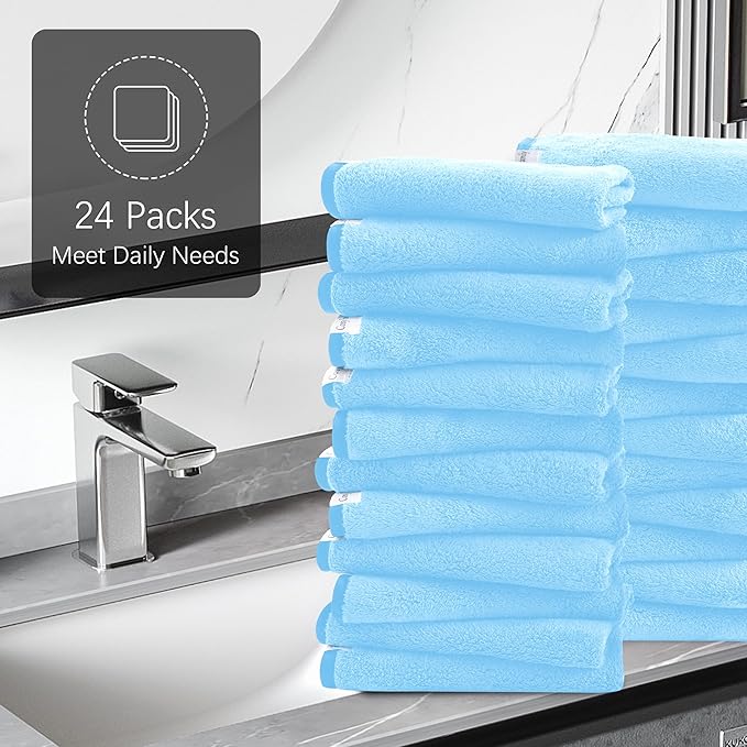 Cosy Family 24 Pack Soft Washcloths Set - 12 x 12 inches, Quick Drying - Highly Absorbent Coral Velvet Fingertip Towel Bathroom Wash Clothes for Bath, Spa, Facial, Kitchen - Aquamarine