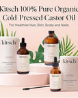Kitsch Organic Castor Oil for Hair Growth - 100% Pure Castor Oil, Organic Cold Pressed Unrefined Glass Bottle for Face, Skin, Lashes, Brows, Scalp, Nails & Belly Button - Hexane Free, USDA - 4 oz
