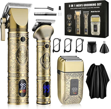 GSKY Professional Hair Clippers, Beard Trimmer for Men Electric Razor, Clippers and Trimmers Set Shavers for Men, Barber Clippers Hair Cutting Kit