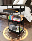 3 Tier Rolling Utility Cart with Drawer,REBECAT Utility Cart Made of Multifunctional Storage Organizer Tool for Kitchen,Bathroom,Living Room,Office(Black)