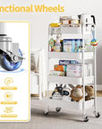 TOOLF 4-Tier Metal Rolling Cart with Wheels, Storage Utility Organizer Cart for Kitchen, Bathroom, Office, Baby Essentials & Makeup - Lockable Casters, Easy Assembly, Large Capacity, White