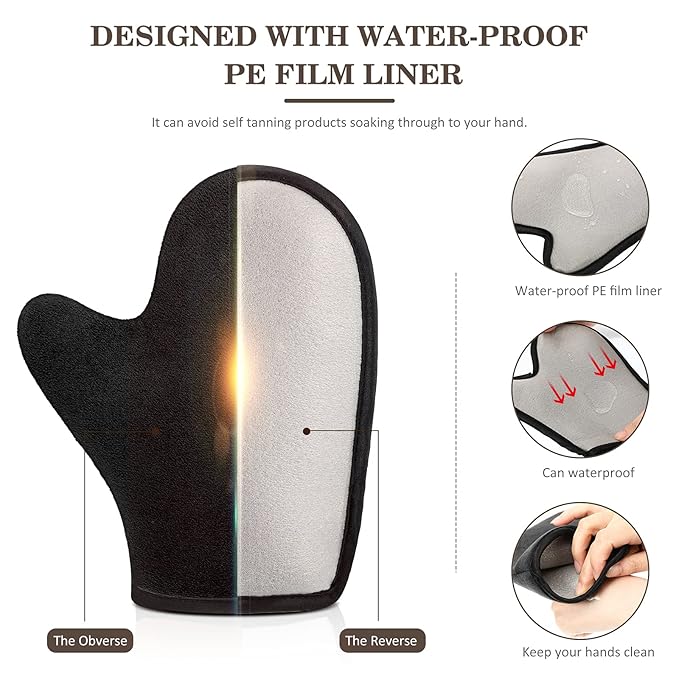 SATINIOR 4 Packs Self Tanning Mitt Applicators Double Sided Sunless Tanning Mittens Reusable Applicator Mittens Tanner Gloves with Thumb(Black)