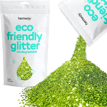 Hemway Eco Friendly Biodegradable Glitter 100g / 3.5oz Bio Cosmetic Safe Sparkle Vegan for Face, Eyeshadow, Body, Hair, Nail and Festival Makeup, Craft - Extra Chunky (1/24" 0.040" 1mm) - Lime Green