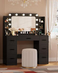 YESHOMY Vanity Desk with Large Lighted Mirror, Power Outlet and 11 Lights, Makeup Table with 7 Drawers and 3 Desktup Storage Units, 3 Color Modes Available for Bedroom, Black